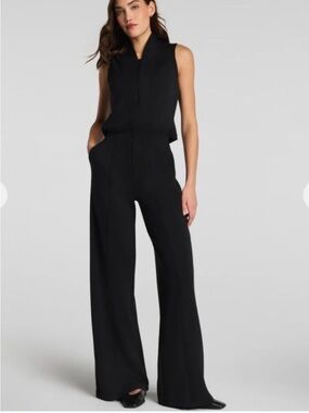 Spanx AirEssentials Shawl Collar Half Zip Jumpsuit in Black LP